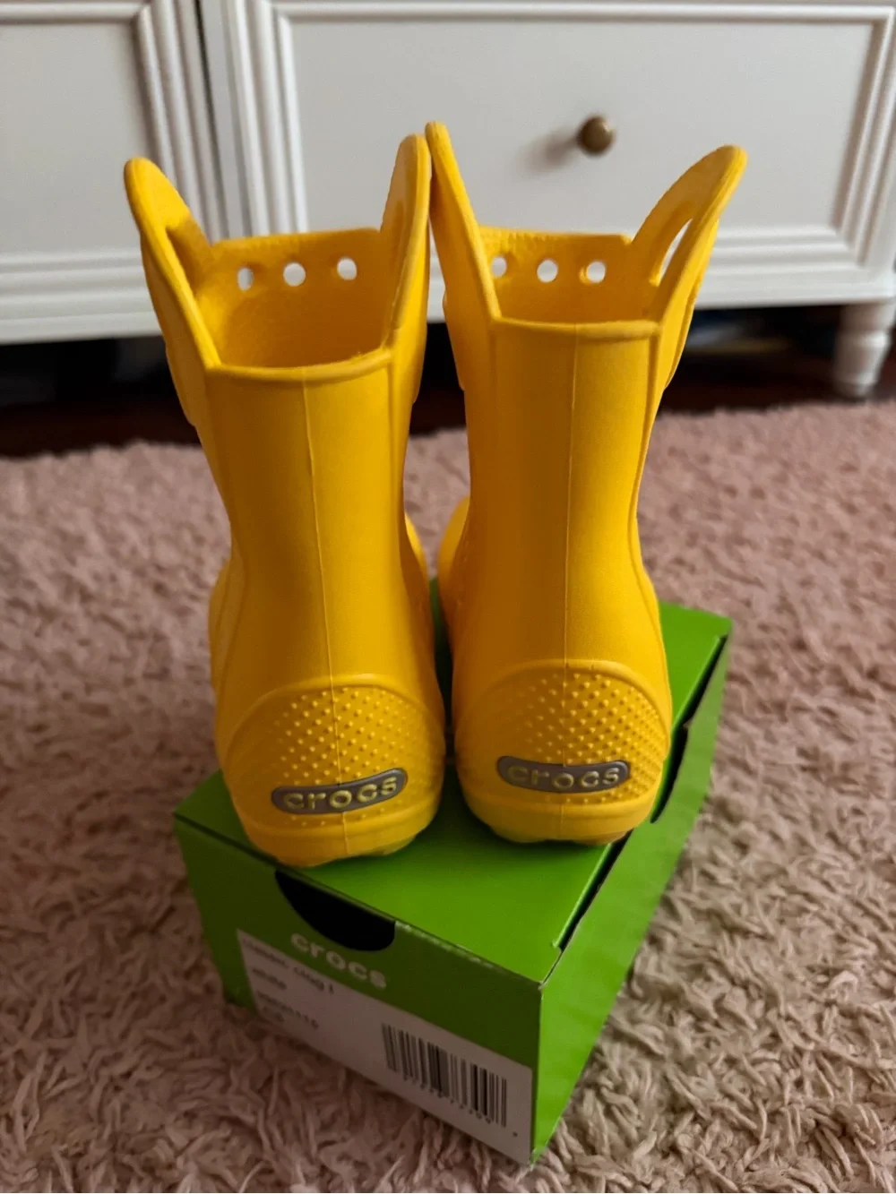 CROCS Kids Bright Yellow Rain Boots with Easy Pull Handles